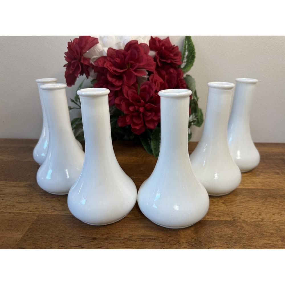 Vintage Milk‎ Glass Bud Vases White MCM Wedding Table Decor Retro Styling